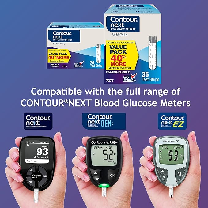 Contour Next Blood Glucose Test Strips for Diabetes – 70 + 35 Count (2 Pack, Total 105) - Accurate, No Coding, Second-Chance Sampling, Compatible with All Contour Next Meters for Easy Blood Sugar Test