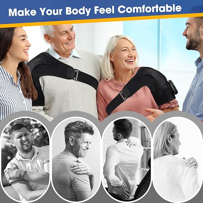 Cordless Shoulder Heating Pad, Shoulder Massager for Pain Relief Deep Tissue,Heated Shoulder Wrap & Brace with 3 Heat & Vibration Modes, Men & Women (Black)