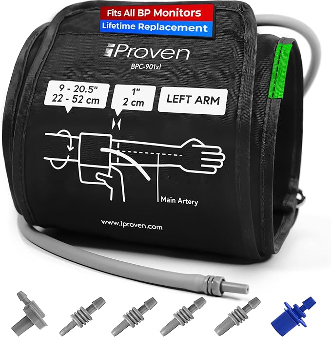 Extra Large Cuff Compatible with All Automatic Blood Pressure Monitors, Curved Fit, 9"-20.5" Inches (22-52CM), XL Replacement Cuff for Big Arms with 6 Connectors