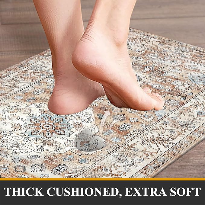 Pauwer Anti Fatigue Kitchen Mat Set of 2 Non Slip Kitchen Mats for Floor Cushioned Kitchen Rugs Comfort Standing Mat Farmhouse Waterproof PVC Foam Kitchen Floor Mat Runner