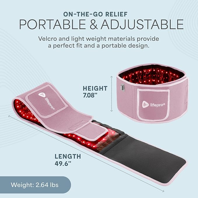 Lifepro Red Light Therapy Belt – Infrared Red Light Therapy for Body, Back Pain and Shoulder - 660nm & 850nm Near Infrared Heating Pad – Adjustable & Portable for Wellness & Relaxation