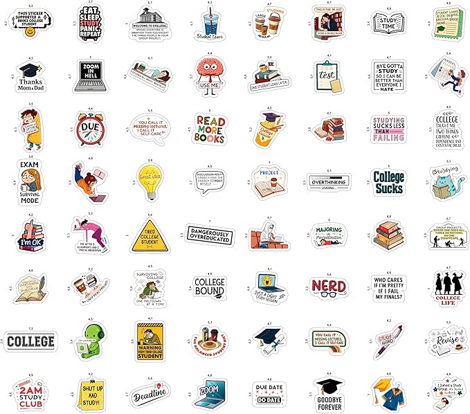 100Pcs College Stickers for Water Bottles, for Laptop, for Planners - Party Supplies for College - Gift for Women & Men