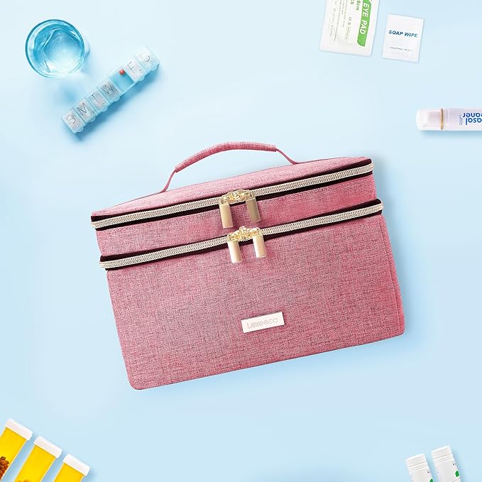 Medicine Storage Bag Pill Bottle Organizer with Portable Small Pouch Travel Medication Bottle Organizer for Emergency Home First Aid Box Kit (Red)