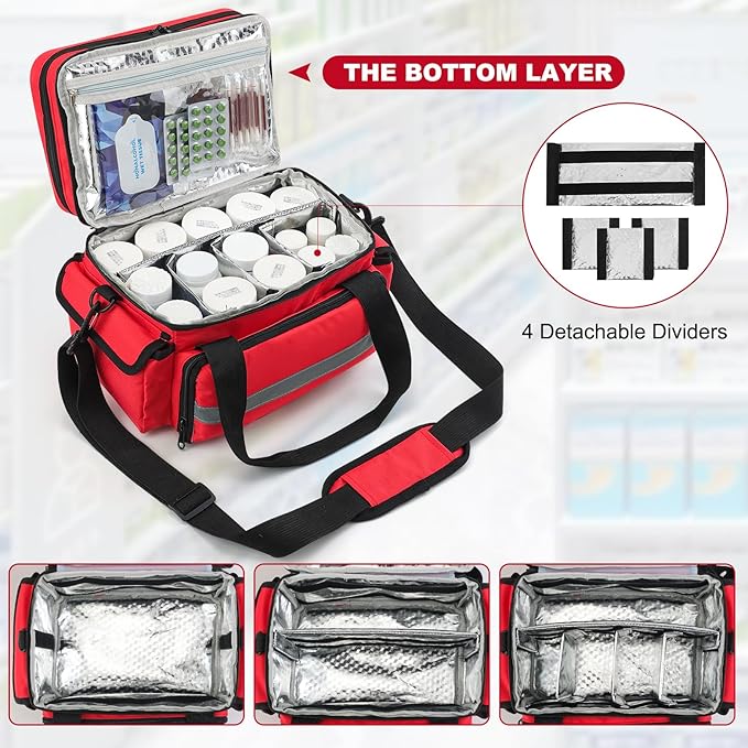 Medicine Organizer with Adjustable Divider, Double-Layer Medicine Bottle organizer Storage, Portable Home Health First Aid Bag, Medicine Organizer Box for Emergency Medications (Bag Only)