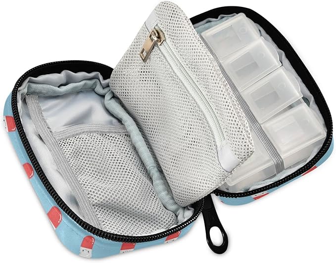 Naanle Cute Pink Pill Box 7 Day Case Bag Travel Organizer with Zipper Portable Weekly Compact Size for Vitamin Supplement Holder A Cartoon Blue 4.6 x 3.14 x 1.88 Inch 0.12 kilograms
