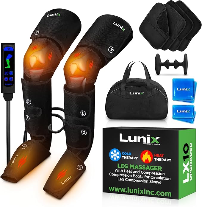 Lunix LX10 FSA Full Leg Massager with Heat & Air Compression, Foot Calf and Thigh Massage Boots for Everyday Recovery, Adjustable Fit, Cold Therapy Option, Handheld Controller, Charcoal Black