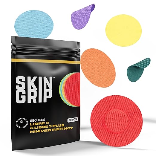 Skin Grip Freestyle Libre 3 Sensor Covers-Waterproof & Sweatproof Adhesive Patches for 10-15 Days (Not for Libre2), Pre-Cut CGM Sensors Cover, Compatible with Instinct Sensors- 20 Pack, Rainbow Pack