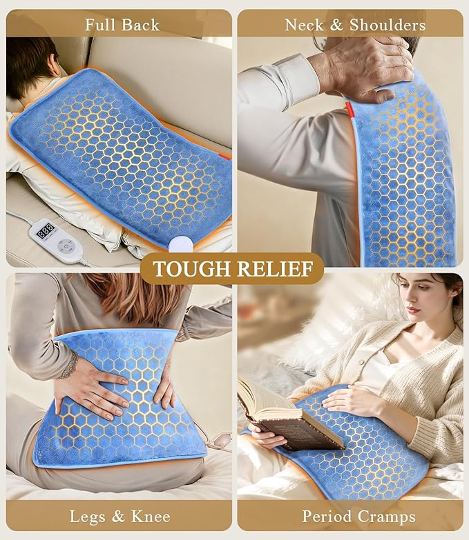 Far Infrared Heating Pad: 2X Graphene and Soft Plush for Back Pain - Extra Hot Electric Pad for Grandparents Max 158℉ - 12" x 24" 8 Heat Settings & 4H Auto Off Machine Washable