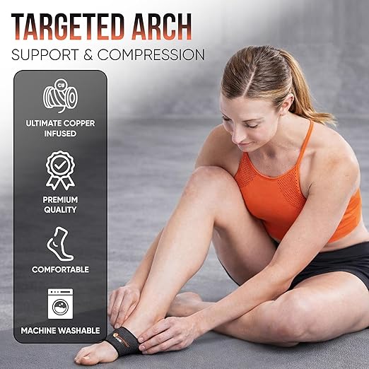 Copper Joe 4-Pack Arch Support Compression Sleeves for Plantar Fasciitis & Flat Feet – Flexible Foot Arch Support Band, Arch Support Inserts for Women & Men