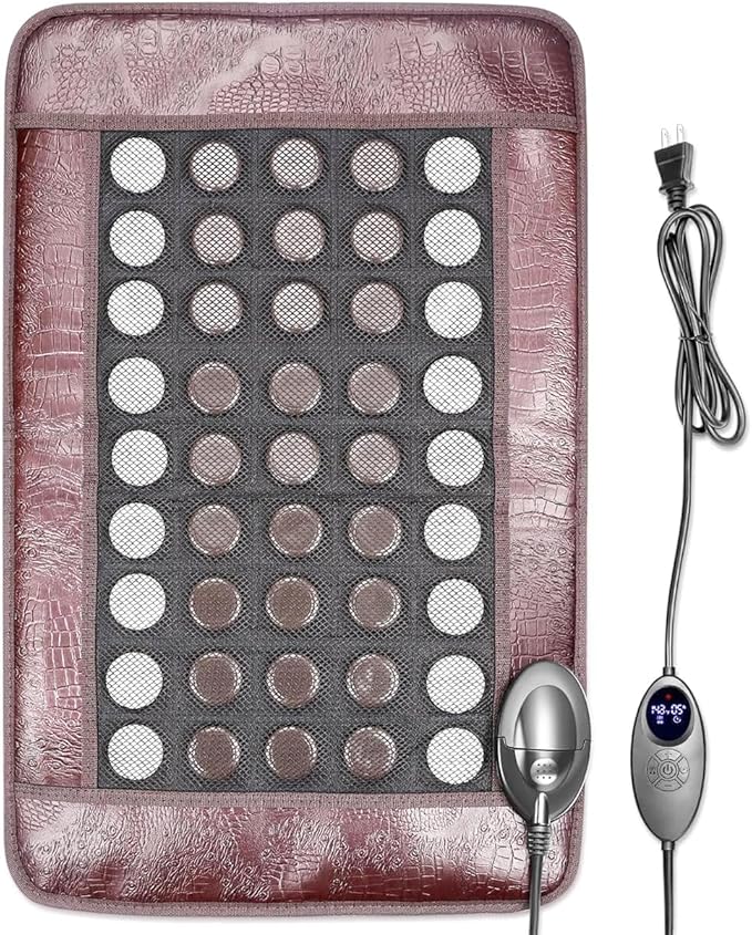 Far Infrared Heating Pad for Back and Shoulder, Jade & Tourmaline Stones, EMF-Reducing, Deep Warming Heat Mat with Adjustable Temperature & Timer for Home Relaxation(2025 Upgraded)