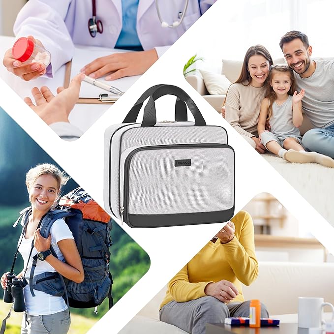 Travel Medicine Organizer Bag, Pill Organizer Case,Carrier for Medications,Vitamins,Fish Oil and Medical Supplies Pill Bottle Organizer and Home Storage Med Bag (Dark Grey)