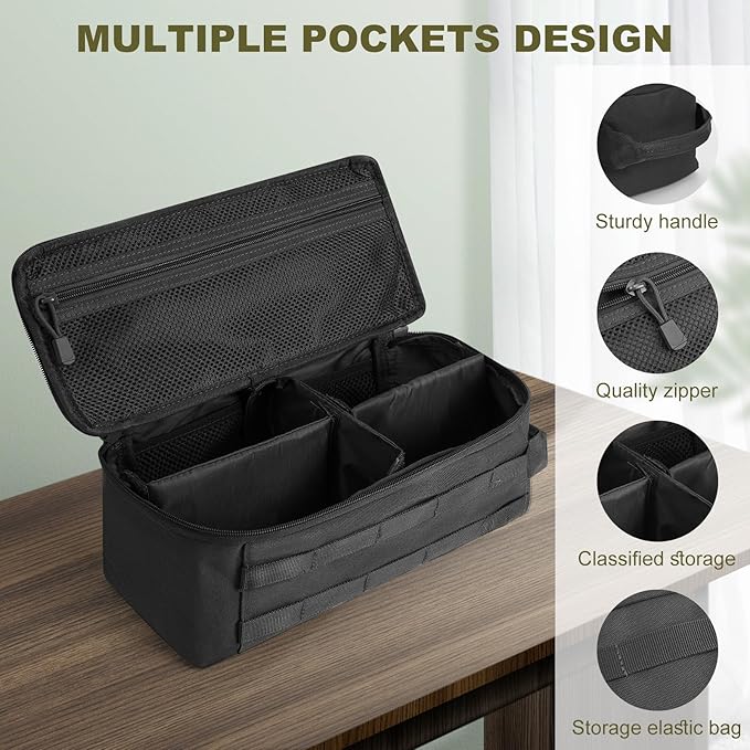 First Aid Bag Empty Pill Box Organizer,Tactical Medical Bag Case,Portable EDC Travel Medicine Pill Bottle Organizer (Black)