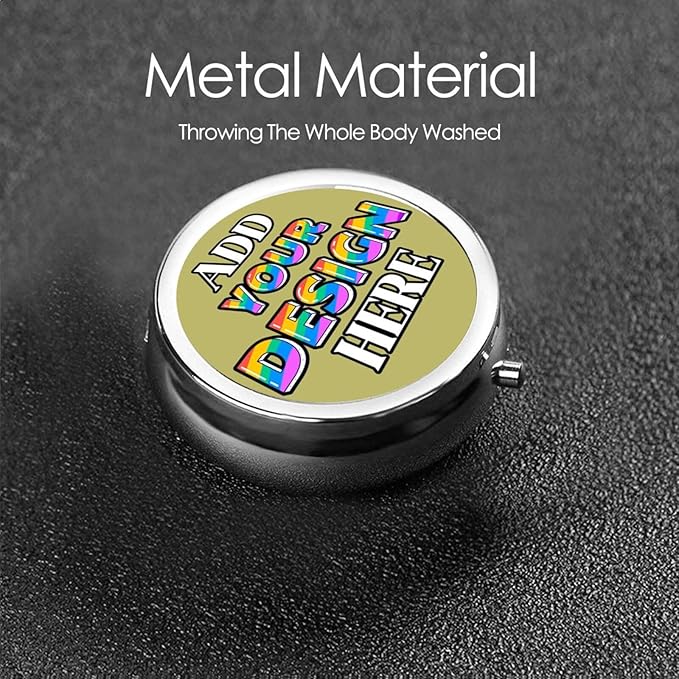 Custom Travel Pill Box, Medicine Pill Organizer Case Container Travel Pill Holder Vitamin for Boxes Med Wallet Portable Mini Pastillero Round, Dark Khaki, Personalized Gifts with Photo