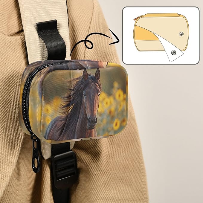 Sunflowers Field Horse Pill Organizer Case Floral Animals 7 Day Travel Pill Box with Zipper Portable Weekly Vitamin Medicine Supplement Holder Pouch Bag