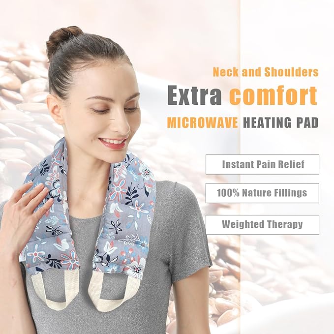 UNCN Long Wide Heating pad for Neck and Shoulders Back 33 * 5.9" microwavable Large Moist Heat Pack Warm hot Compress Neck wrap Weighted Bag Massage Reusable Herbal Nature Calming Portable Cotton