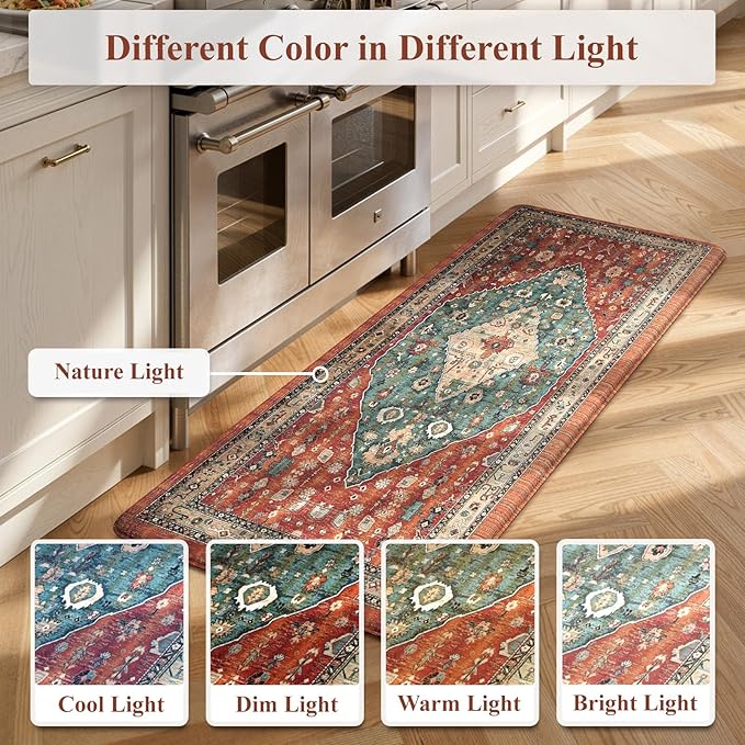 Collive Kitchen Rugs Anti Fatigue Kitchen Runner Mats Cushioned, Comfort Fatigue Mats for Standing, 17”x59” Red Non-Skid Washable Kitchen Floor Mats for Office, Sink, Laundry