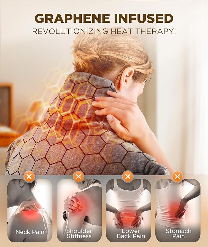 Graphene-Infused Heating Pad 3X Deeper Pain Relief, Weighted Instant Heating Pads for Neck and Shoulders, Heated Wrap w/ 6 Heat Options 4 Auto-Off Timer, Gifts for Mom Women Christmas Birthday