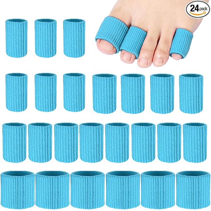 Blulu 24 Pieces Toe Tubes 0.98 Inches Cushion Tube Corn Pads for Toes Sleeves Soft Gel Protectors for Cushions Corns Blisters Calluses 3 Size(Blue,Assorted Sizes)