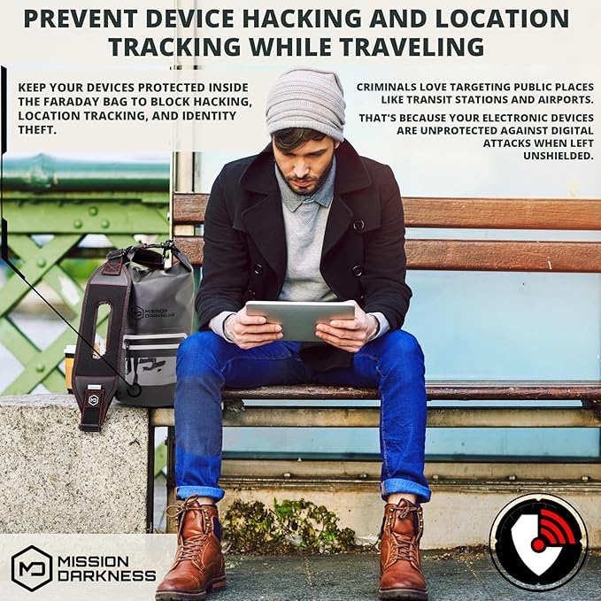 Mission Darkness Dry Shield Faraday Tote 7L Capacity // Waterproof Dry Bag for Electronic Device Security & Transport Signal Blocking Anti-Tracking EMP Shield Data Privacy Fits Phones Tablets Radios