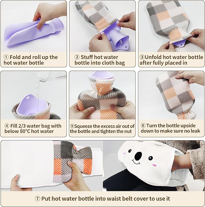Hot Water Bottle, Rubber Hot Water Bottle Belt with 2 Pack Warm Soft Waist Plush Cover, Hot Water Bag for Pain Relief for Neck, Back, Shoulder and Legs