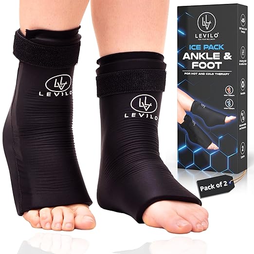 LEVILO Foot and Ankle Ice Pack (2 Packs) Ankle Ice pack Wrap for Swelling, Gel Ice Packs Reusable for Achilles Tendonitis Relief, Injuries, Plantar Fasciitis, Heel Hot Cold Therapy