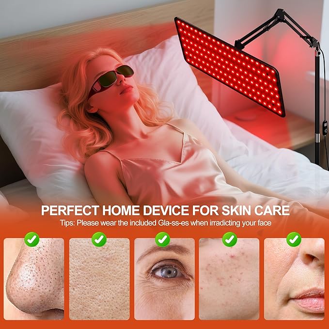Morfone Red Light Therapy for Body Face - Infrared Light Therapy Lamp 660nm, 850nm, 940nm Tri-Wavelength LED Beads Panel with Height Adjustable Stand for Home Use, Gift for Women Girls, S