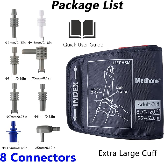 Extra Large Blood Pressure Cuff Upper Arm 8.7"-20.5"(22-52cm) XL Replacement BP Cuff for Big Arms Adult Cuff with 8 Connectors Compatible with Omron and Other Brands BP Monitors