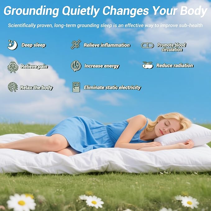 Grounding Sheets King, 80% Organic Cotton + 20% Silver Fiber, Grounding Sheets Can Improve Sleep and Sub-Health, Anti-Static Grounding Well Bed Sheets with 15 ft Gounding Wire(White,76"x80"x13")