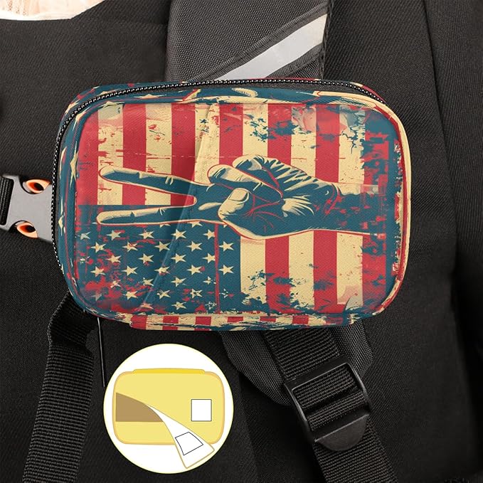 American Flag Peace Sign Travel Pill Organizer Box Weekly Portable Pill Case Daily Pills 7 Day Small Birth Control Pills Container Removable Compartments for Medicine Vitamins Fish Oil