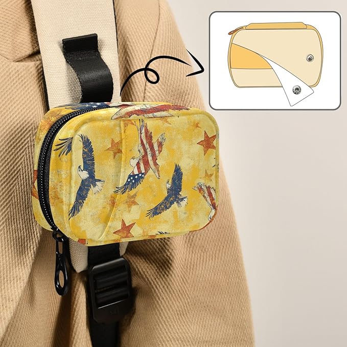 July 4th Bald Eagles Flag Yellow Cute Pill Organizer Weekly Travel Pill Box 7 Day Large Capacity Pill Dispenser Case with 8 Pill Container Daily Pill Box Organizer Vitamin Holder Pill Bot