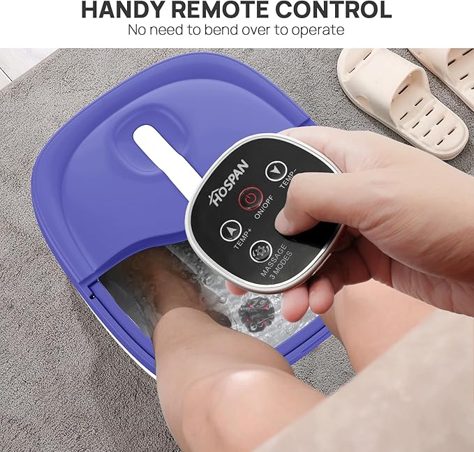 HOSPAN Collapsible Foot Spa Electric Rotary Massage, Foot Bath with Heat, Bubble, Remote, and 24 Motorized Shiatsu Massage Balls. Pedicure Foot Spa for Feet Stress Relief - FS02A