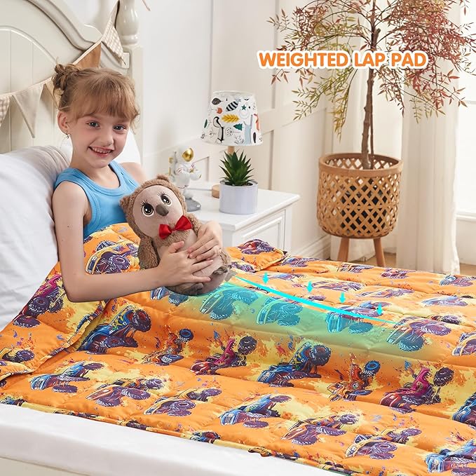 yescool Truck Car Weighted Blanket 7 Pounds Cooling Weighted Lap Blanket, Heavy Blanket for Sleeping, Breathable Weighted Throw Blanket Gifts for 60-80lbs, 40"x60"