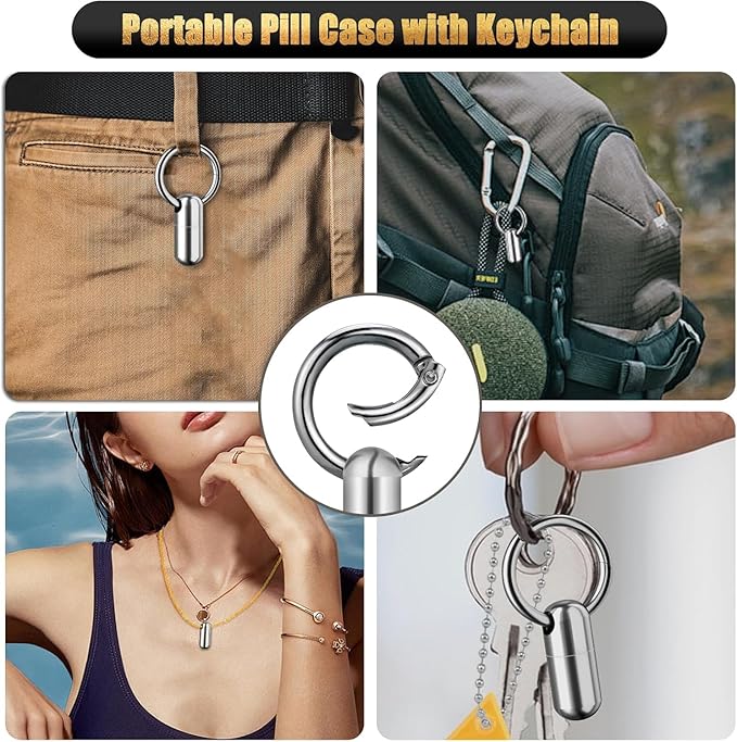 2-Be-Best Pill Holder with Keychain, Titanium Alloy Pill Container Keychain Waterproof Pill Case Portable Keychains Pill Holder Single Pill Case Pill Box for Travel Outdoor Gift Pills Container