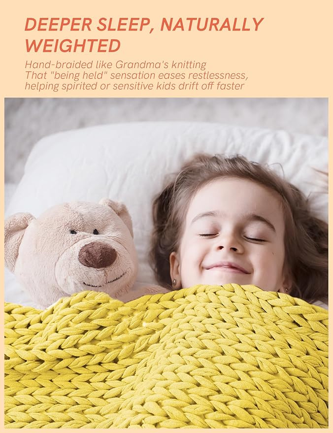 YnM Cooling Weighted Blanket, 100% Cotton Handmade Chunky Knitted Blanket, Weighted Lap, Breathable Heavy Blankets, Machine Washable Throw for Sleep or Home Decor (Yellow Lemon, 25x35 Inch, 3lbs)