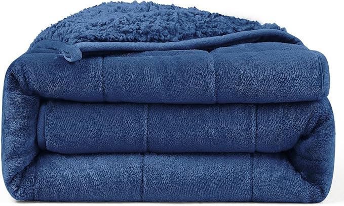 Ultra-Soft Weighted Blanket 15 lbs for Adults, Plush Sherpa Fleece Reversible Weighted Throw Comfort for Relaxation & Cozy Evenings, Hug-Like Security, Evenly Distributed, W60 x L80, Dark Blue