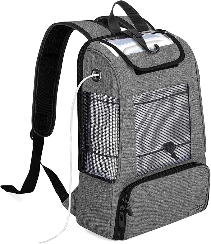 CURMIO Portable Oxygen Concentrators Backpack, POC Travel Carrying Bag with Mesh Panels for Breathability, Compatible for Inogen, Oxygo, Caire Units, Gray, BAG ONLY