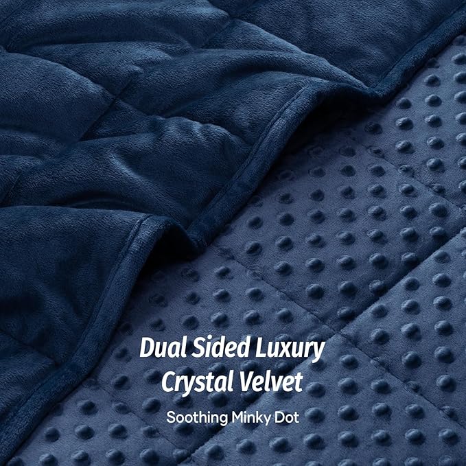 Wemore Minky Dot Weighted Blanket for Adults Twin Size 15 lb, Soft Heavy Blanket for Stress Relief and Sleep Promotion, Breathable Blanket for All-Season with Glass Beads, Navy Blue 60 x 80 inches