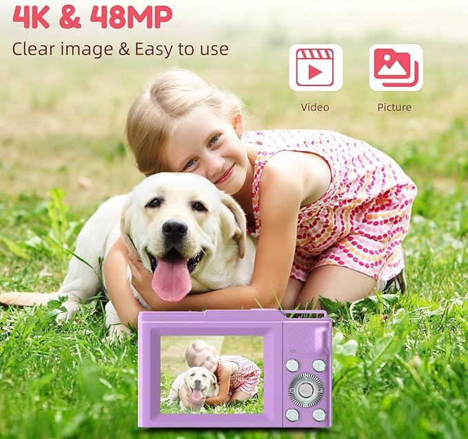 Digital Camera, FHD 4K Digital Point and Shoot Camera with 16X Zoom Anti Shake, 48MP Compact Small Camera with 32GB Card for Boys Girls Kids