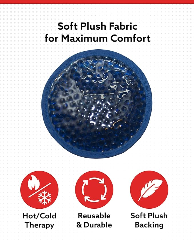 Alpi Circle Plush Gel Ice Packs Reusable & Microwavable – 4”x4” Small Ice Packs for Adults – Hot or Cold Eye Mask with Beads - Plush Comfort for Muscle Aches & Minor Discomfort – Blue
