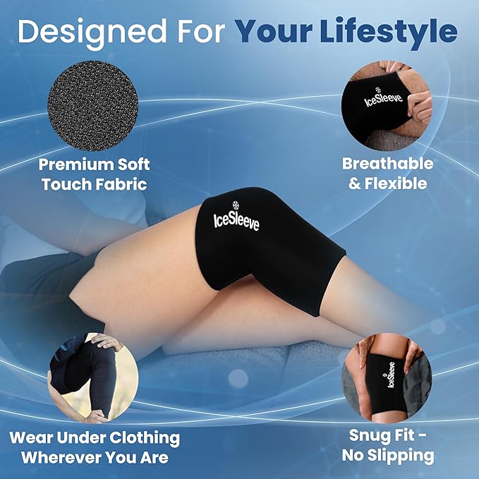 IceSleeve Elbow & Knee Ice Pack Wrap, Reusable Ice Sleeve for Arm & Leg, Flexible Gel Ice Pack for Knee Injuries, Tennis Freeze Sleeve Elbow Compression Wrap, Cold & Heat Therapy, Black L 1 Pack