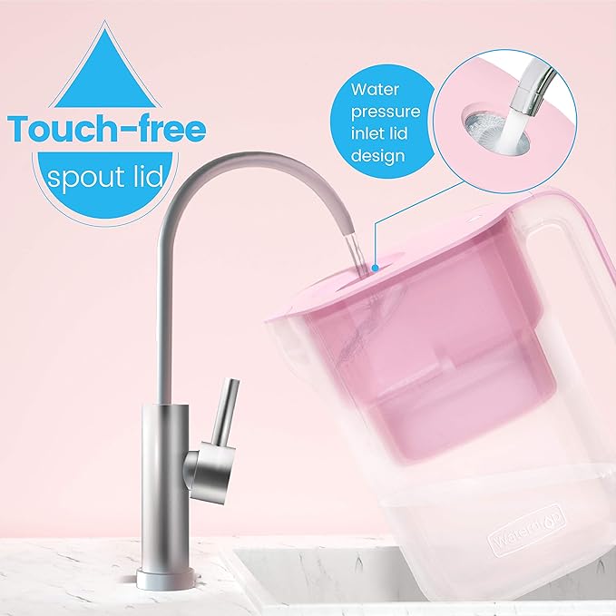 Waterdrop Water Filter Pitcher with 4 Filters, 5X Times Lifetime, Lasts 800 Gallon, for Fridge and Kitchen, Reduces PFOA/PFOS, Chlorine, 7-Cup Capacity, Elfin, Pink