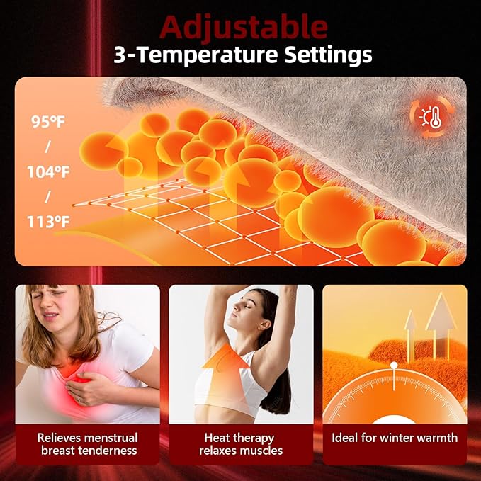 Red Light Therapy Device for Chest – 130 LEDs 660nm, Vibration Massage, 3 Heat Levels (95°F /104°F/113°F) – Alleviate Breast Pain and Inflammation