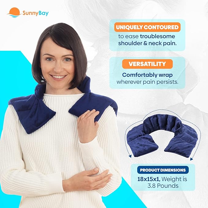 SunnyBay Microwave Heating Pad, Microwavable Heated Neck and Shoulder Wrap with Extra Coverage for Upper Back Pain Relief, Odorless Weighted Dual Purpose Cape for Moist Hot or Cold Therapy, Blue