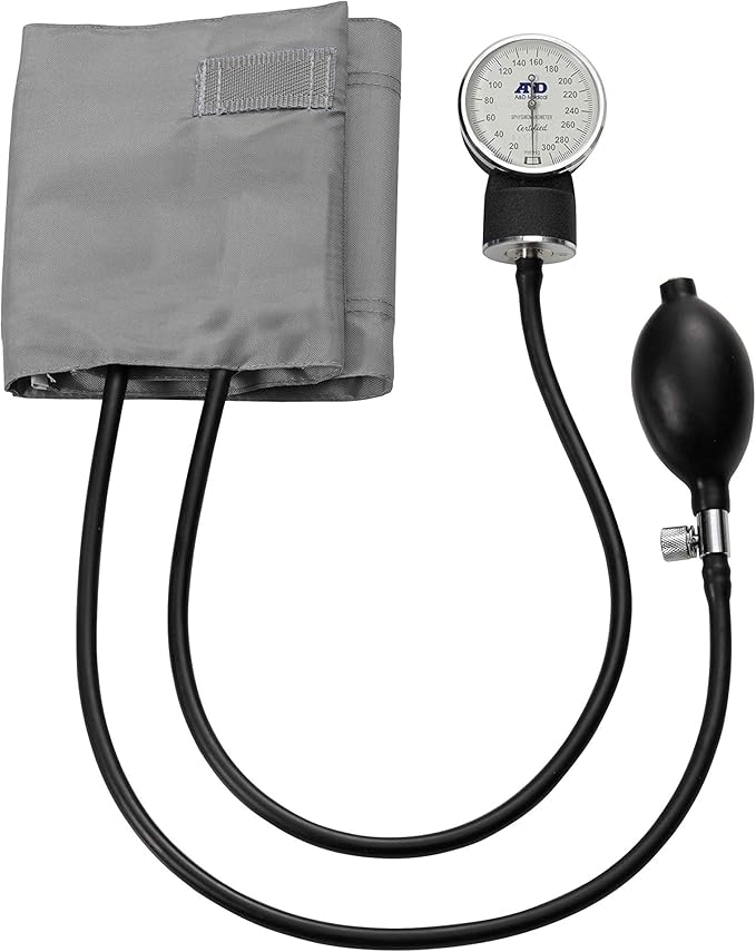 A&D Medical Professional Aneroid Sphygmomanometer UA-201 with Adult Cuff (10-14"/25-36cm), Blood Pressure Machine with Latex Bulb, Air Release Valve, Calibration Key & Storage Case