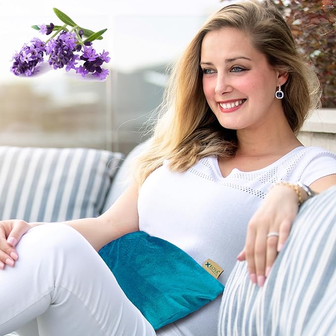 KOYA Naturals Soft Velvet Microwave Heating Pad for Cramps with Lavender- Microwavable Moist Heat Bag - for Neck, Muscles, Joints, Stomach Pain, Menstrual Cramps (Turquoise)
