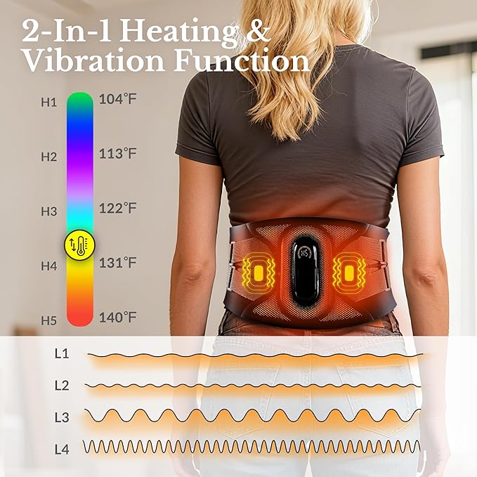Portable Heating Pad with Massager for Back Pain Relief, Cordless Smart Voice Lower Back Massager, Heated Back Brace, Birthday Gift for Dad Mom Women Men, 2500mAh Battery, 5 Heat Auto-Off 38"