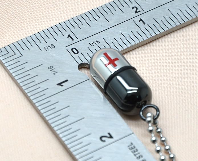1.1''*0.7'' Latin Cross Black& Red Pill Capsule Case Holder Necklace Pendant Adjustable 27'' Long Chain with a Velvet Bag