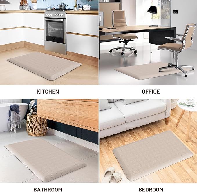 HappyTrends Kitchen Floor Mat - 4/5 Inch Thick Anti-Fatigue Kitchen Rug,Waterproof Non-Slip Kitchen Mats and Rugs Heavy Duty Ergonomic Comfort Rug for Kitchen,Office,Sink,Laundry,(22"x36", Khaki)