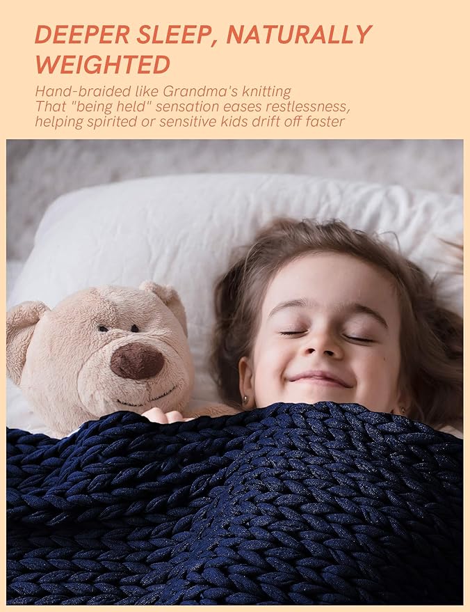 YnM Cooling Weighted Blanket, 100% Cotton Handmade Chunky Knitted Blanket, Weighted Lap, Breathable Heavy Blankets, Machine Washable Throw for Sleep or Home Decor (Navy Blue, 40x50 Inch, 7lbs)