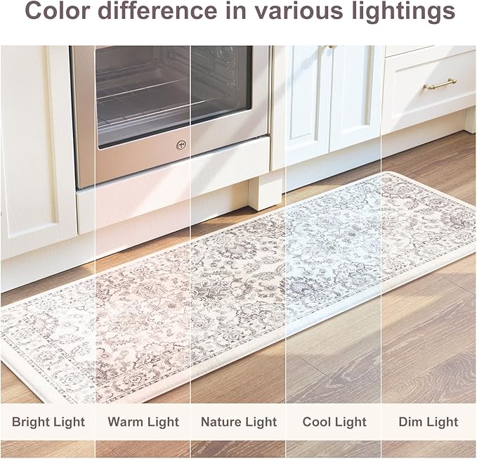 KIMODE Comfort Kitchen Floor Mats Cushioned Anti Fatigue,Boho Vintage Floral Kitchen Rugs Sets of 2,Ergonomic Memory Foam Carpet Non Slip for Sink Laundry Office,Purple Grey 17"x29.5"+17" x47”